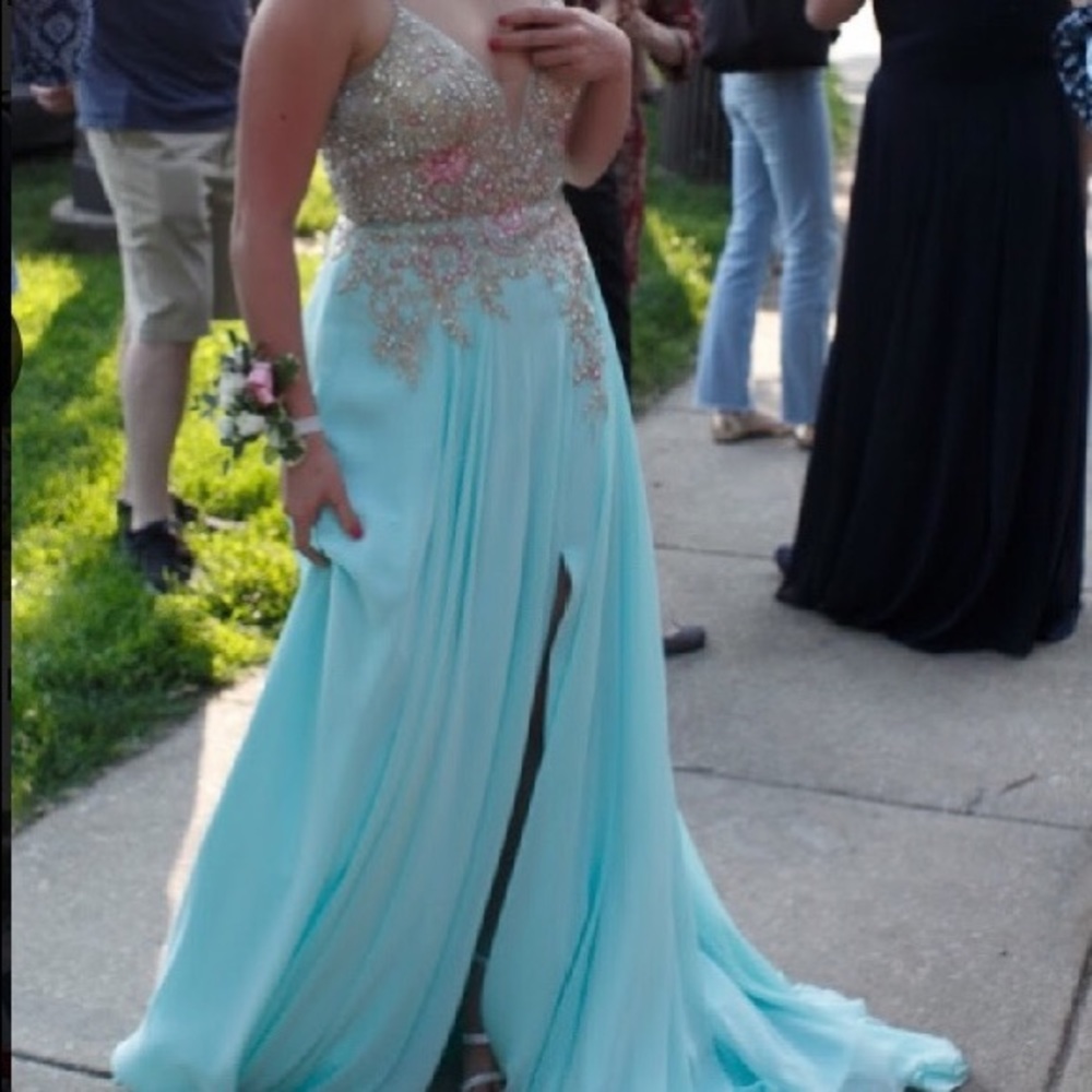 Light Blue Embellished Prom Dress